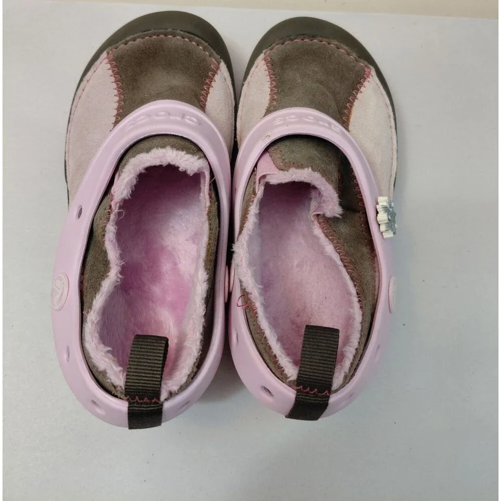 Crocs Suede Dawson Children's Clog Suede Faux Fur Lining Size C12 Pink & Brown